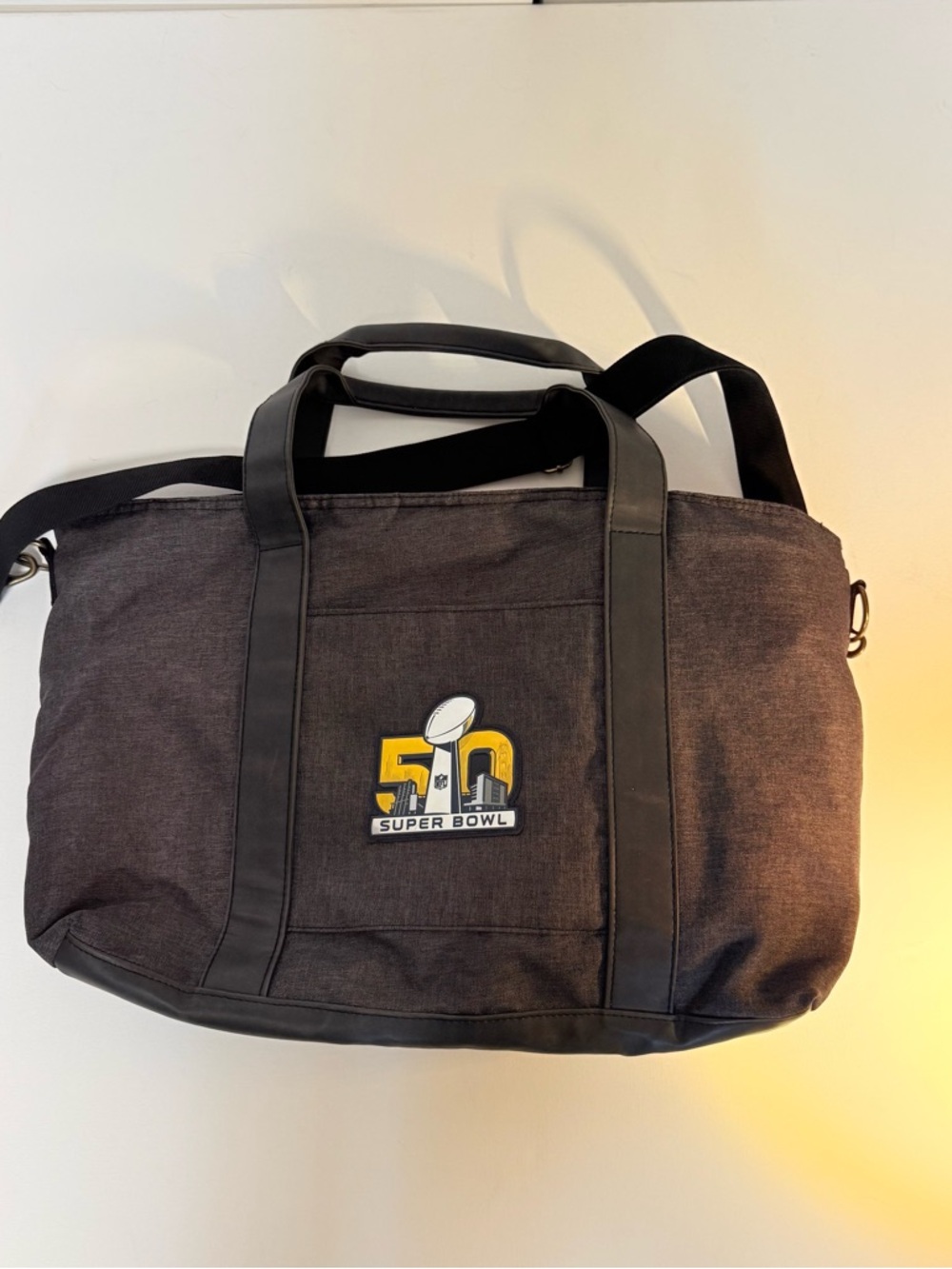 NFL Super Bowl 50 Commemorative Tote Bag Heather Gray Gold Anniversary Weekender